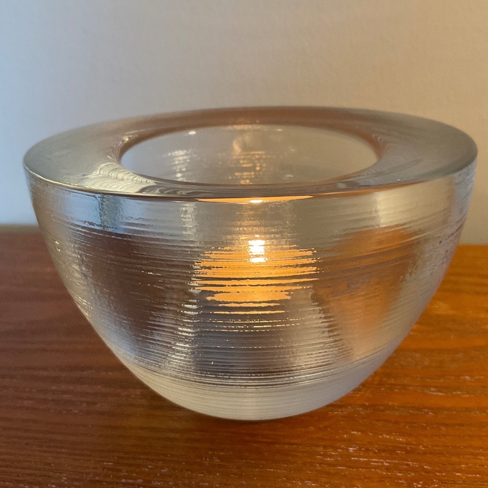 Heavy Ribbed Clear Glass Candle Holder with Tea Light Candle